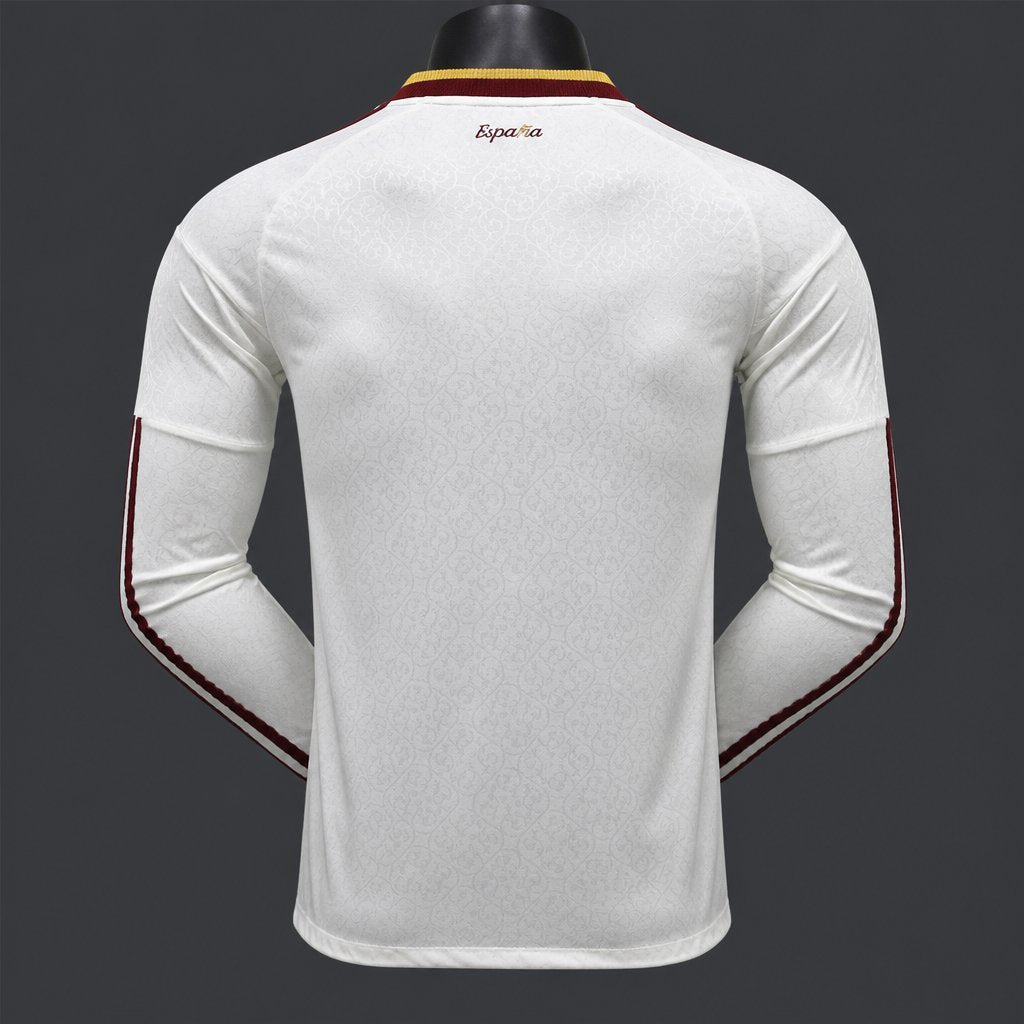 Player Version 2 Star 2026 Spain Away White Long Sleeve Jersey With Champion Patch