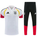 German White & Black Half-Zip Polo Short Sleeve Tracksuit + Long Pants