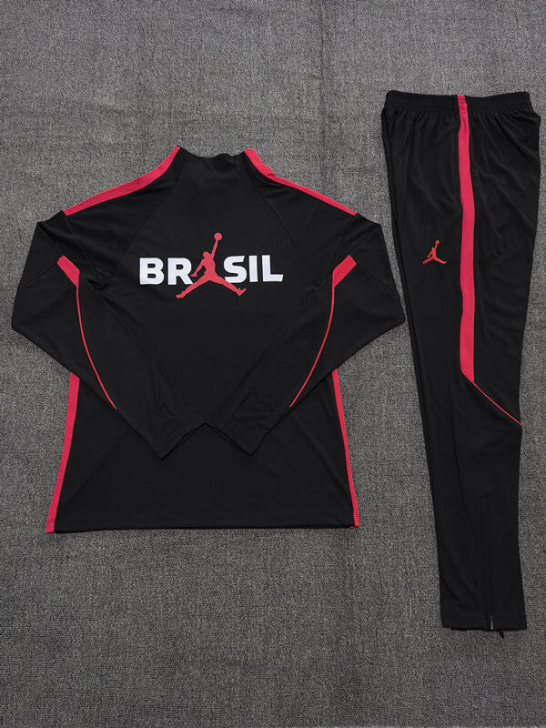 26/27 Kids Brazil Black & Red Half Zipper Jacket Tracksuit + Long Pants
