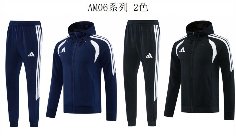 26/27 Adidas M06 Black Full Zipper Hooded Jacket Tracksuit + Long Pants