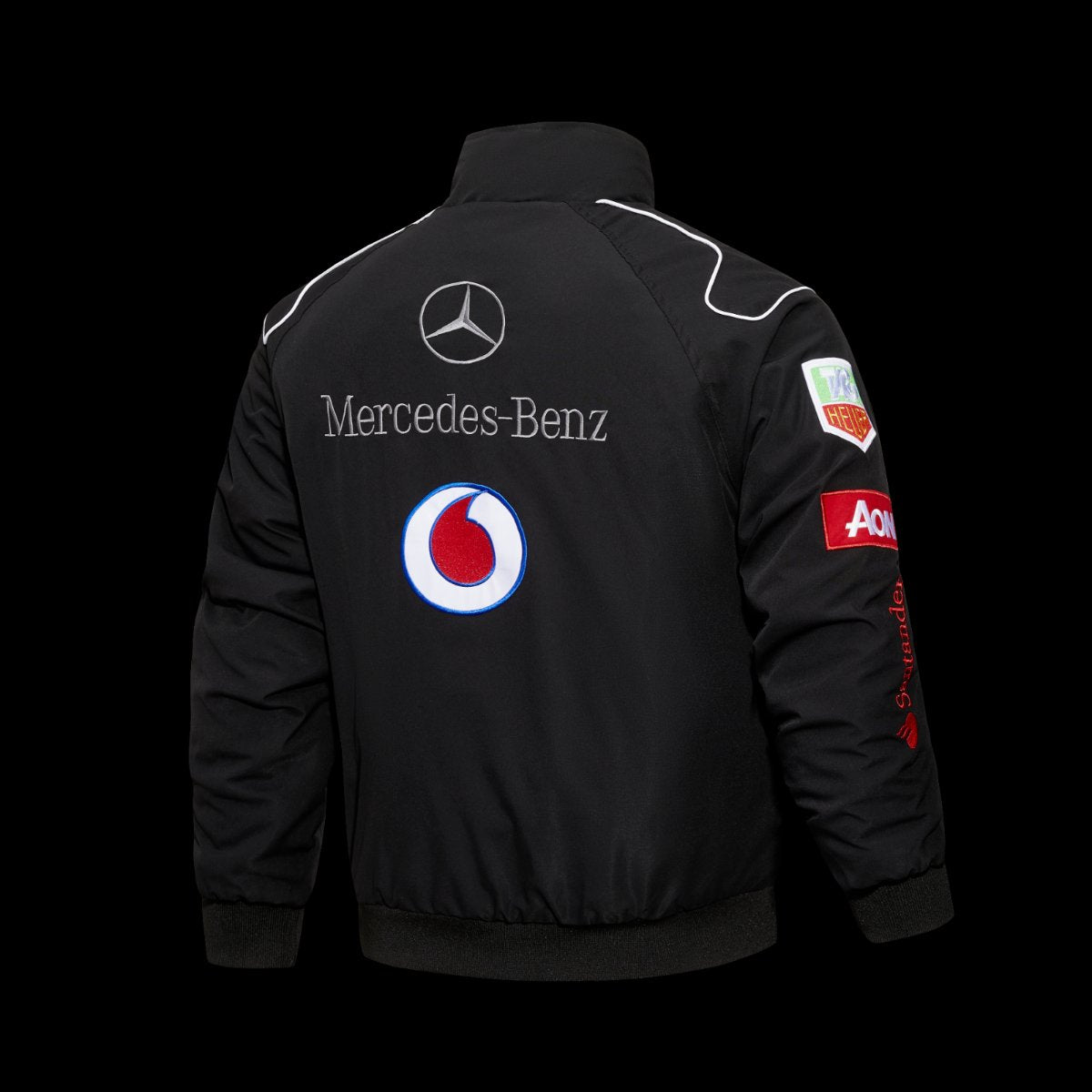 F1 McLaren Mercedes-Benz Vodafone F1 Team Black Racing Jacket with Santander Mobil 1 Johnnie Walker Sponsor Patches