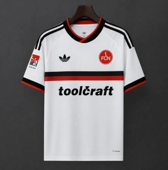 26/27 1. FC Nürnberg White with Black & Red Stripe Away Jersey
