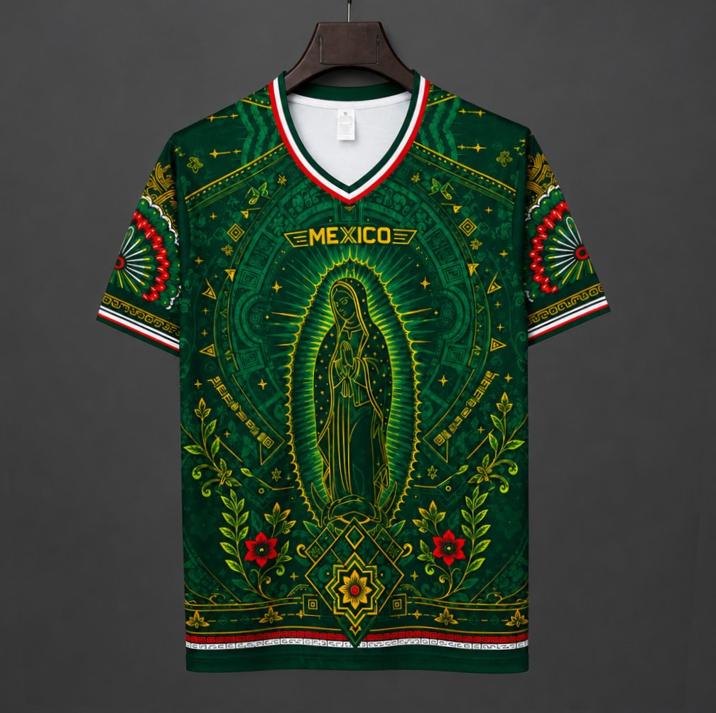 Mexico Special Edition Green with Virgin of Guadalupe and Aztec Pattern Jersey