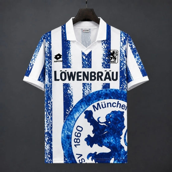 Retro 94/95 TSV 1860 München Home White and Blue with Vertical Stripes Jersey