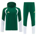 26/27 Adidas Navy Green &White Full Zipper Hooded Windbreaker Jacket Tracksuit + Long Pants