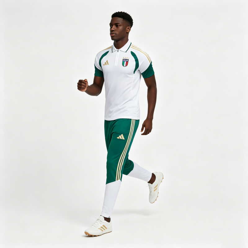 Italy White & Green Half-Zip Polo Short Sleeve Tracksuit + Long Pants