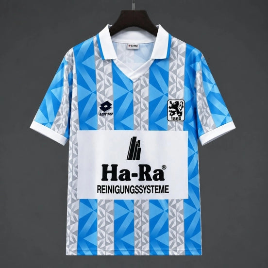 Retro 93/94 TSV 1860 München Home Light Blue and White Stripe Pattern Jersey
