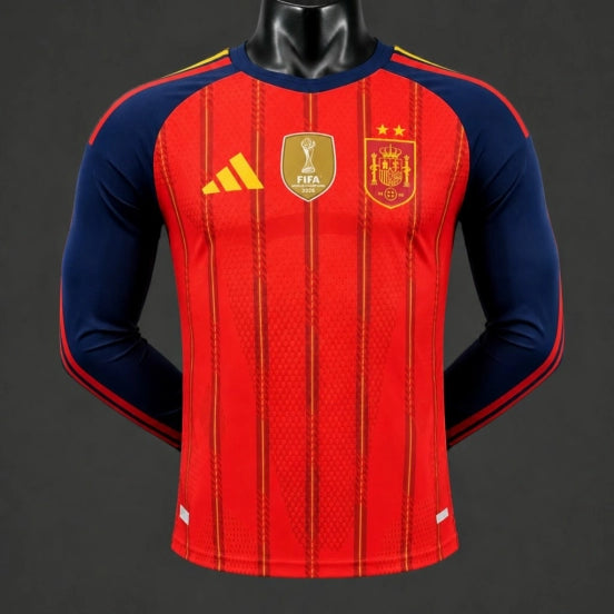Player Version 2 Star 2026 Spain Home Long Sleeve Jersey With Champion Patch