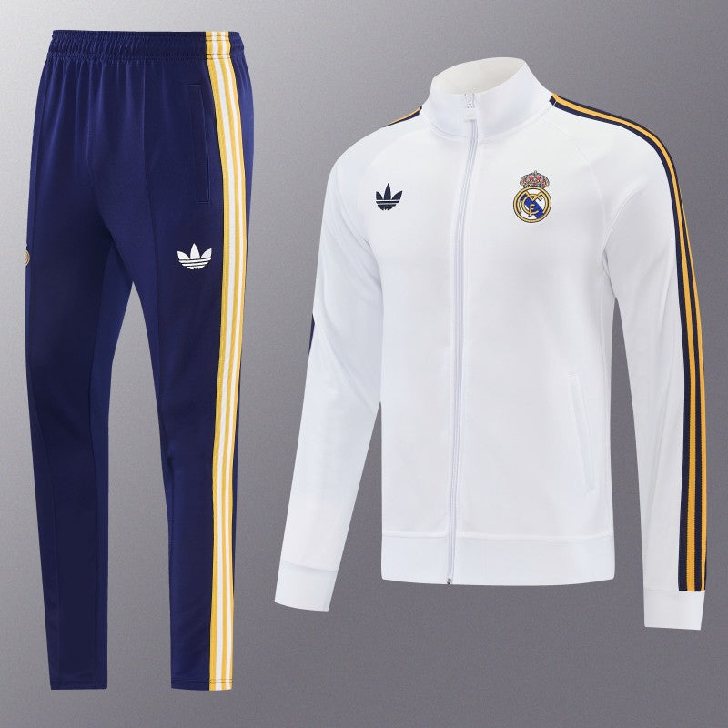 26/27 Real Madrid White Full Zipper Jacket Tracksuit + Long Pants