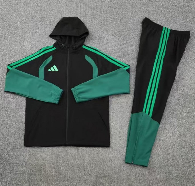 26/27 Adidas Black Full Zipper Hooded Windbreaker Jacket Tracksuit + Long Pants