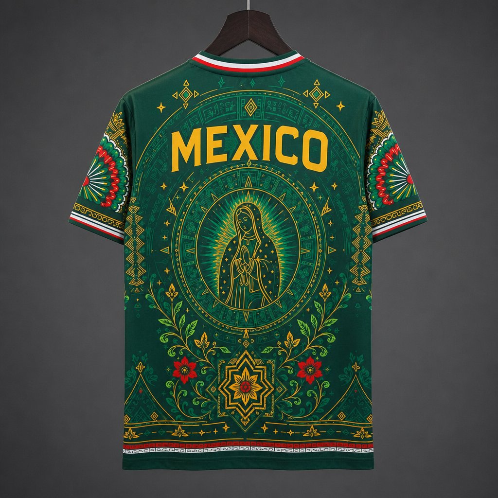Mexico Special Edition Green with Virgin of Guadalupe and Aztec Pattern Jersey