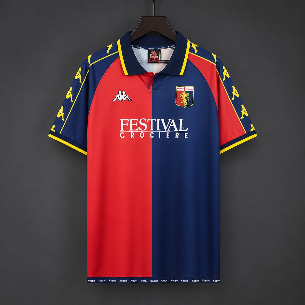 Retro 99/00 Genoa Home Red & Navy Blue Jersey