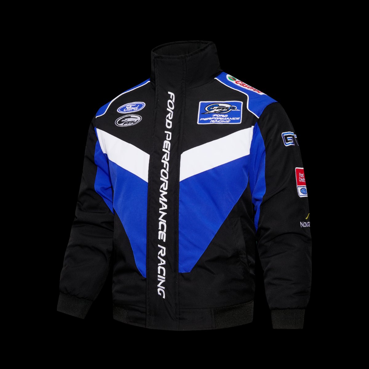 F1 Ford Performance Racing FPV Motorsport Jacket in Black Blue White with Castrol GT Sponsor Logos