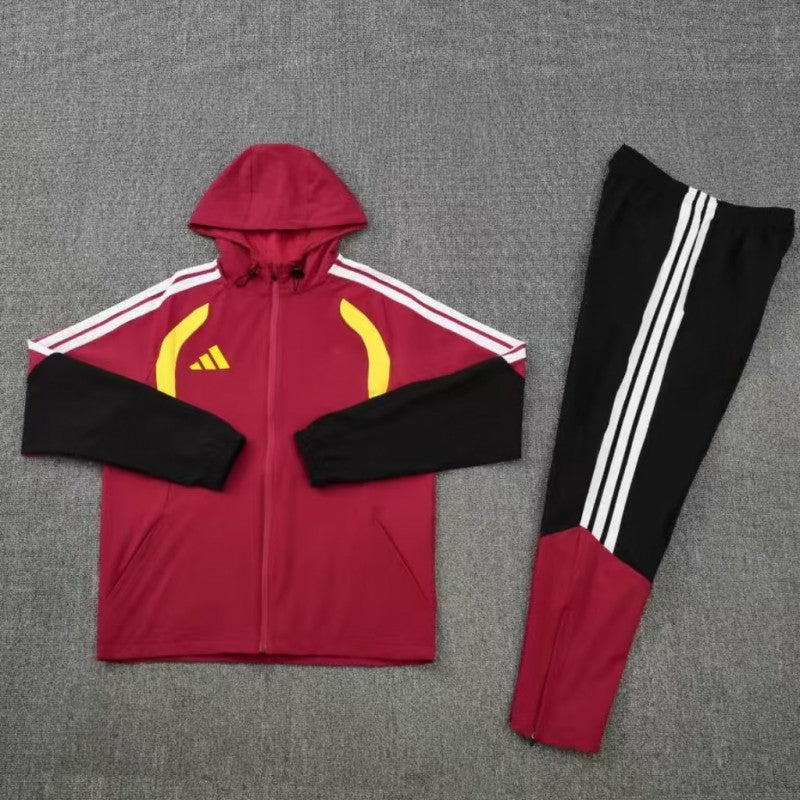 26/27 Adidas Red&Black Full Zipper Hooded Windbreaker Jacket Tracksuit + Long Pants